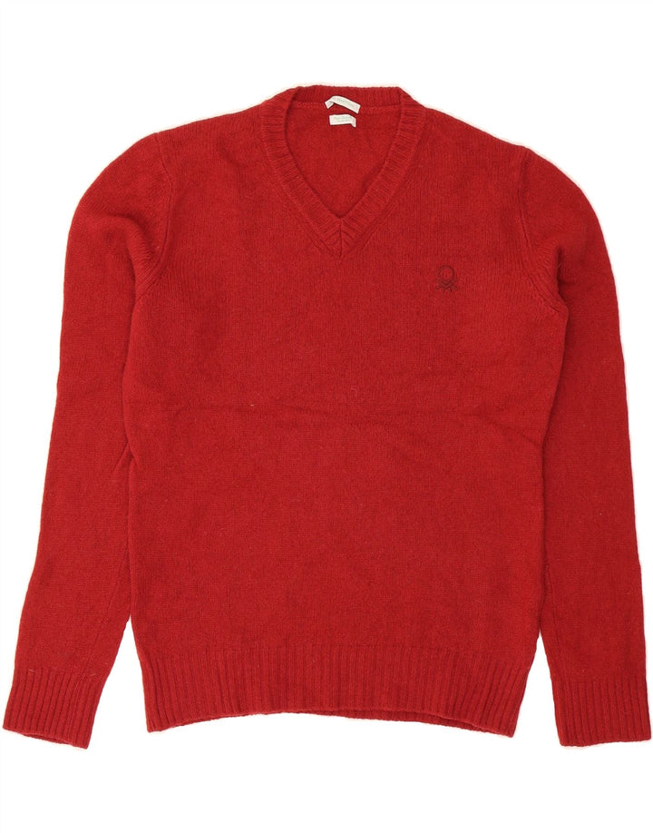 BENETTON Womens V-Neck Jumper Sweater UK 16 Large Red Wool Vintage Benetton and Second-Hand Benetton from Messina Hembry 
