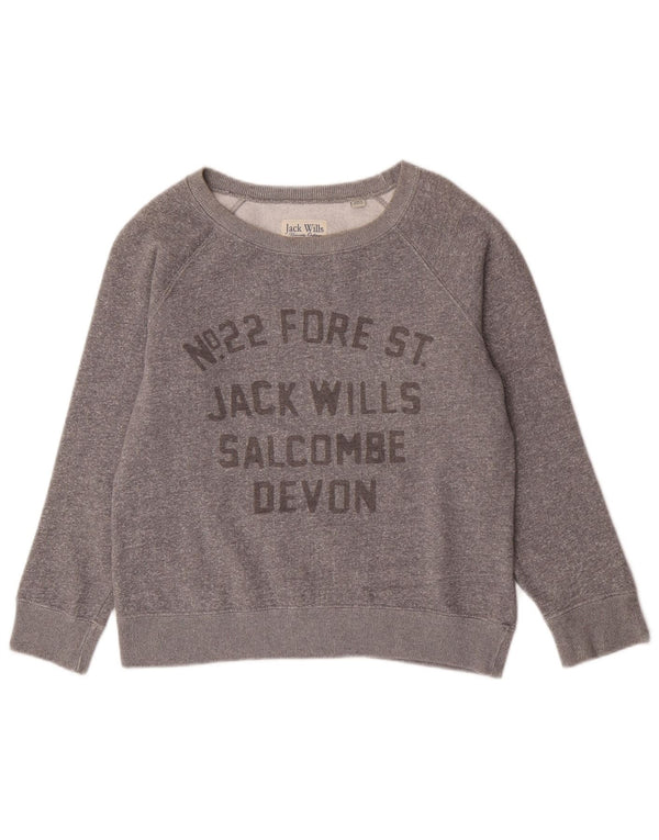 Jack Wills Womens Oversized Graphic Sweatshirt Jumper UK 10 Small Grey