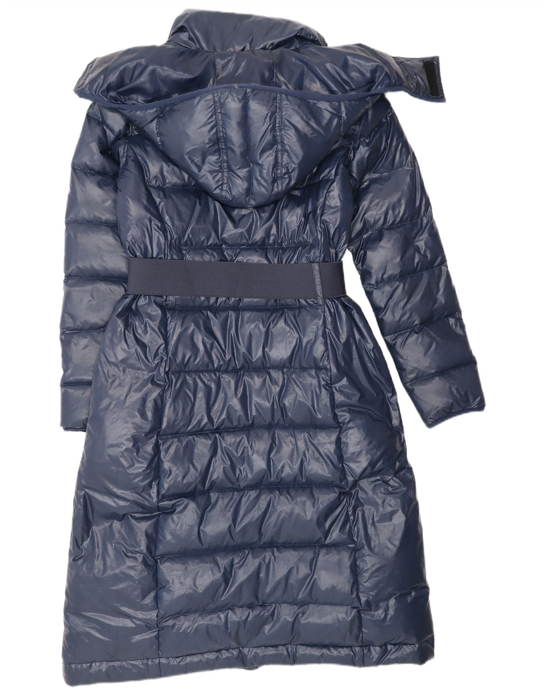 Benetton Womens Hooded Padded Coat IT 42 Medium Navy Blue Polyamide