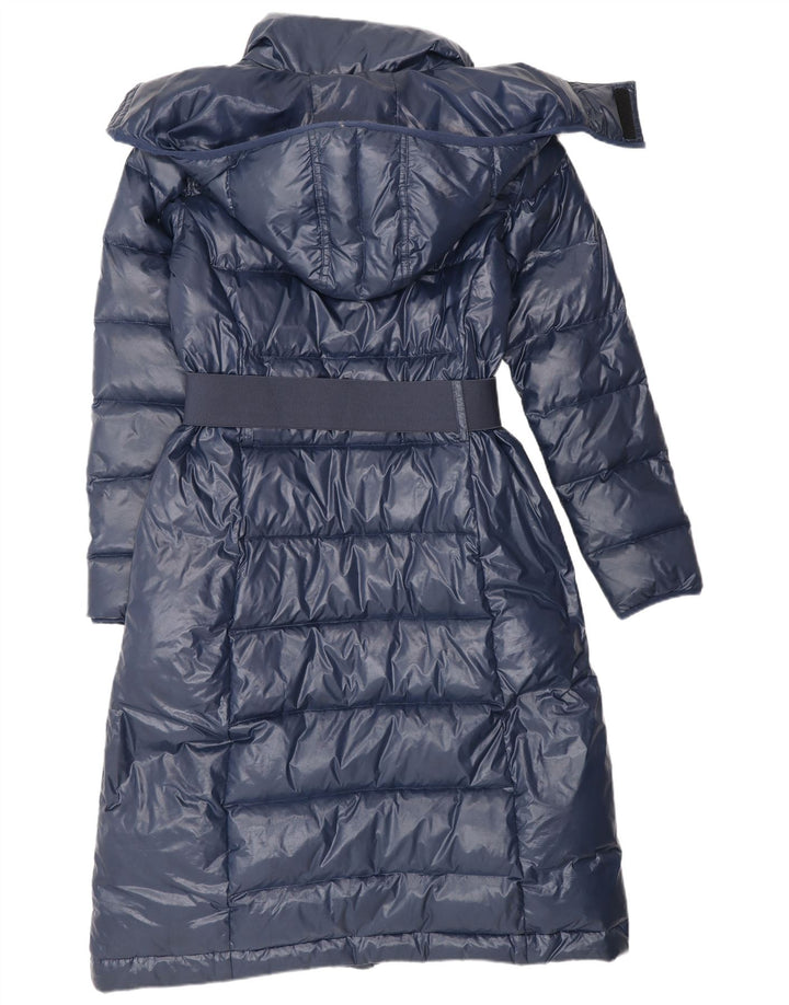 Benetton Womens Hooded Padded Coat IT 42 Medium Navy Blue Polyamide