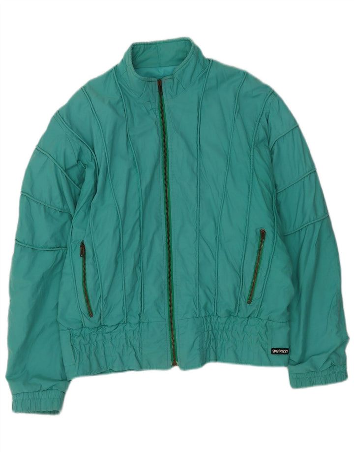 Gigi Rizzi Womens Bomber Jacket IT 44 Medium Turquoise Cotton