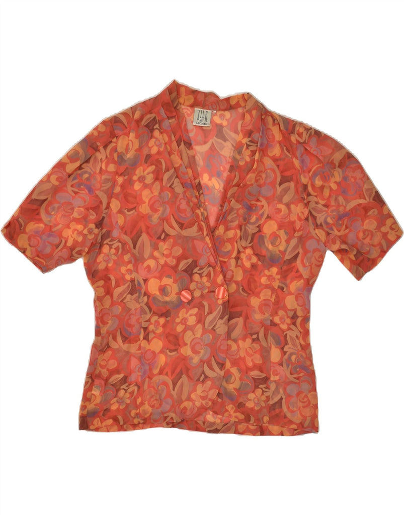 LA CORDEE Womens Short Sleeve Blazer Jacket UK 14 Large Red Floral Silk | Vintage La Cordee | Thrift | Second-Hand La Cordee | Used Clothing | Messina Hembry 