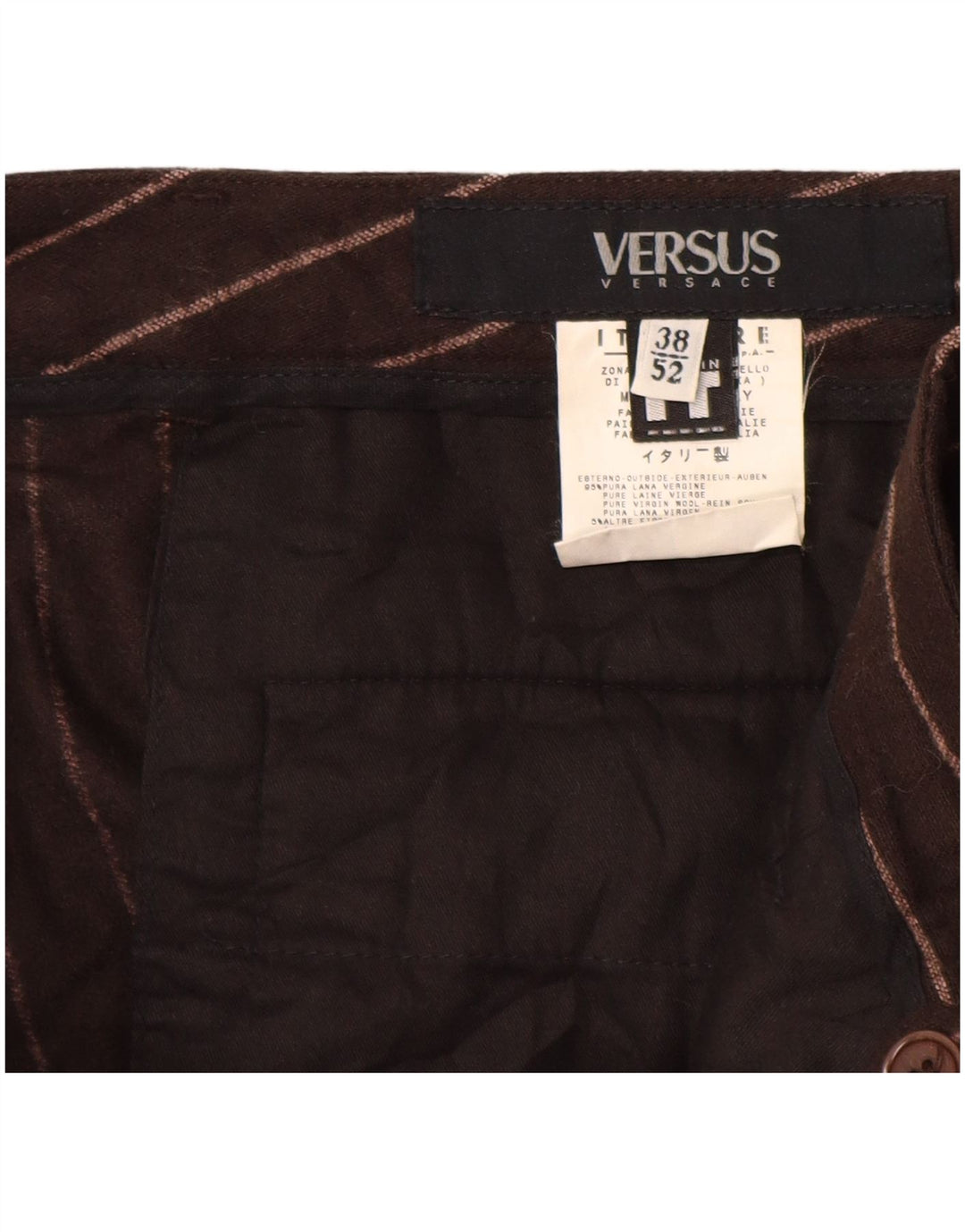 VERSACE Womens Versus Casual Trousers IT 52 2XL W38 L29 Brown Striped