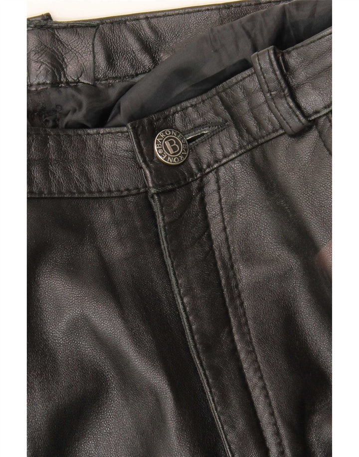 Barone Womens Straight Leather Trousers W30 L33 Black