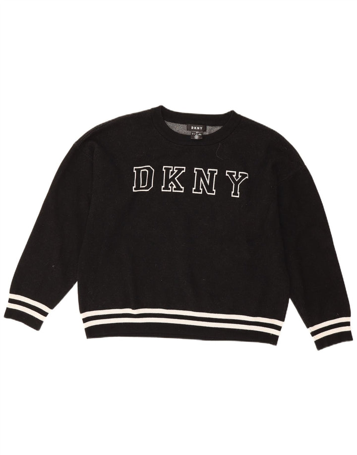 Dkny Womens Oversized Graphic Sweatshirt Jumper UK 16 Large Black Viscose