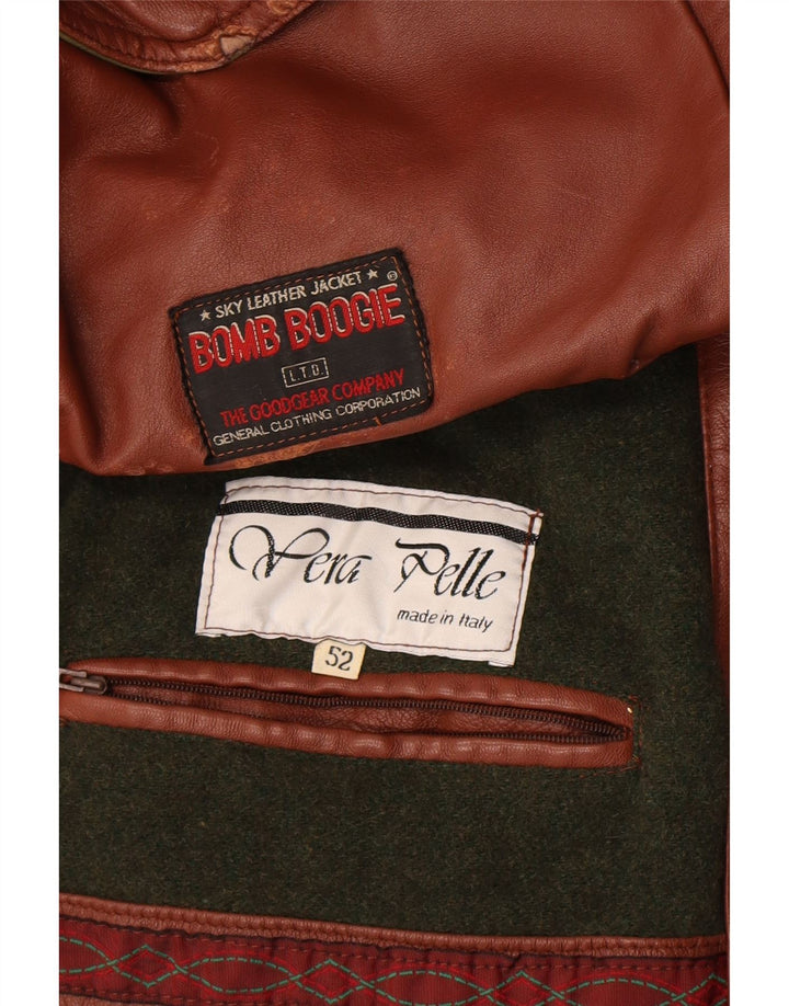 Bomb Boogie Mens Hooded Leather Jacket IT 52 XL Brown Leather
