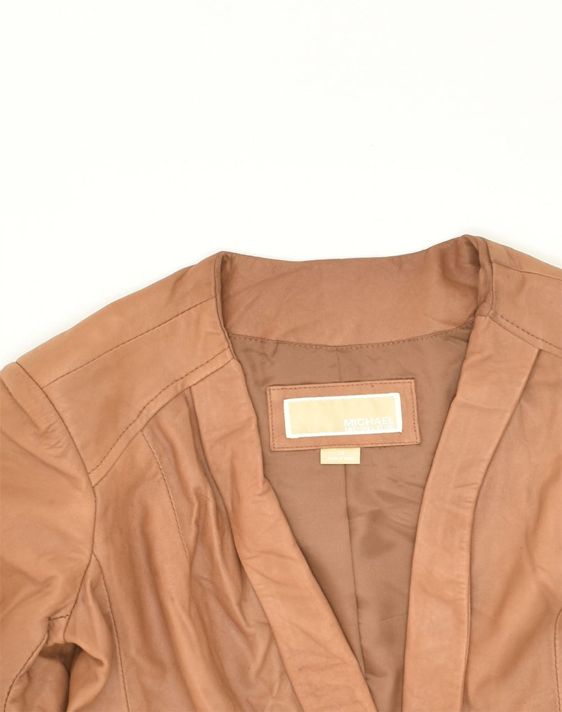 MICHAEL KORS Womens 1 Button Blazer Jacket UK 6 XS Brown Leather | Vintage Michael Kors | Thrift | Second-Hand Michael Kors | Used Clothing | Messina Hembry 