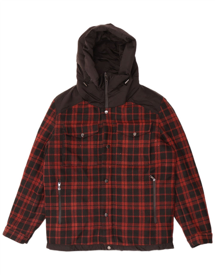 Zara Mens Hooded Hooded Utility Jacket UK 40 Large Black Check Polyester