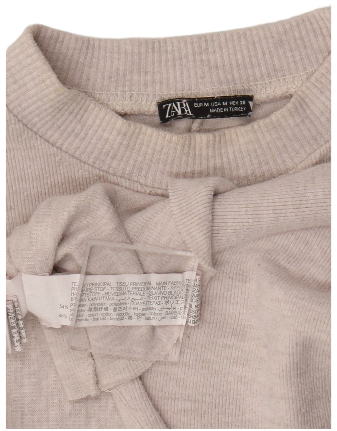 Zara Womens Crop Top Long Sleeve UK 14 Medium Beige Polyester