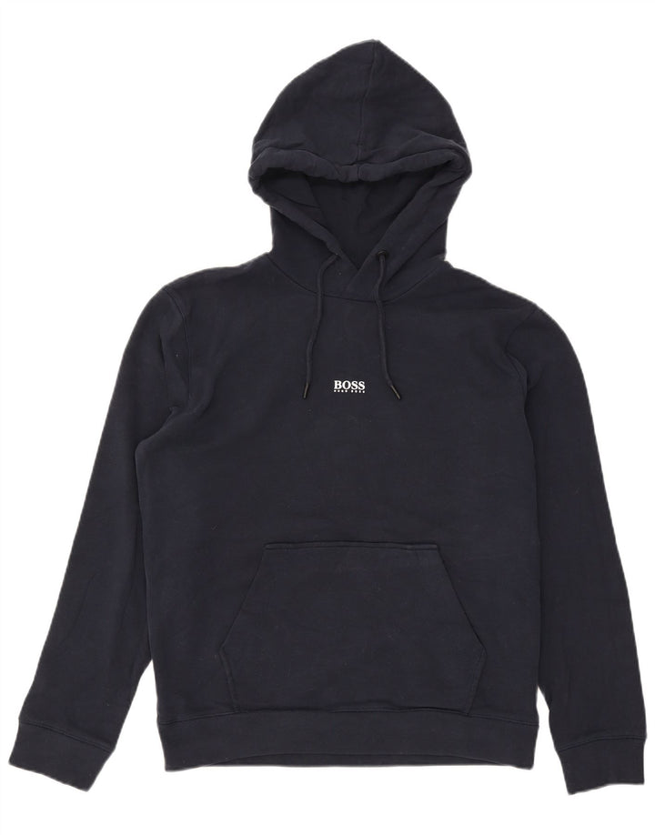 Hugo Boss Mens Graphic Hoodie Jumper Medium Navy Blue Cotton