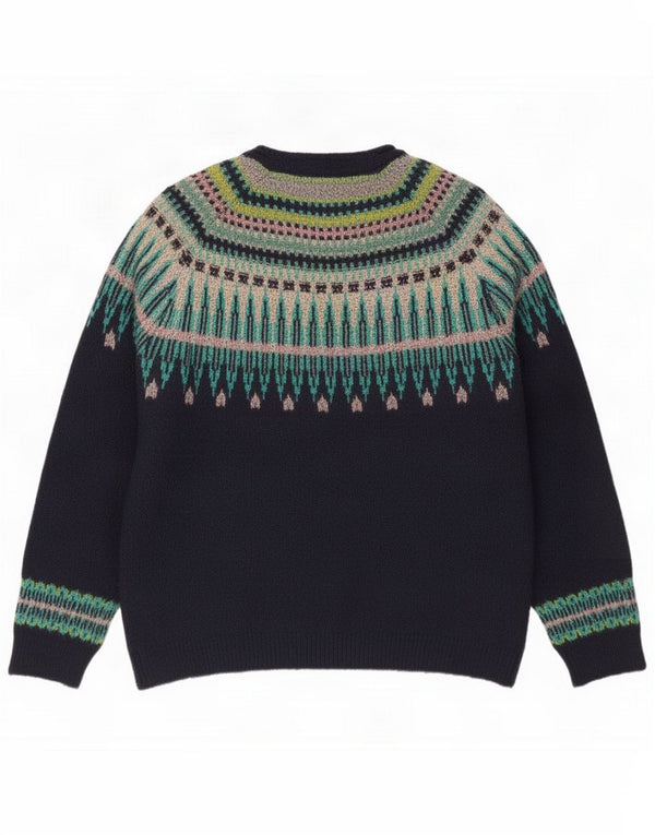 Weird Fish Womens Boat Neck Jumper Sweater UK 12 Medium Navy Blue Fair Isle