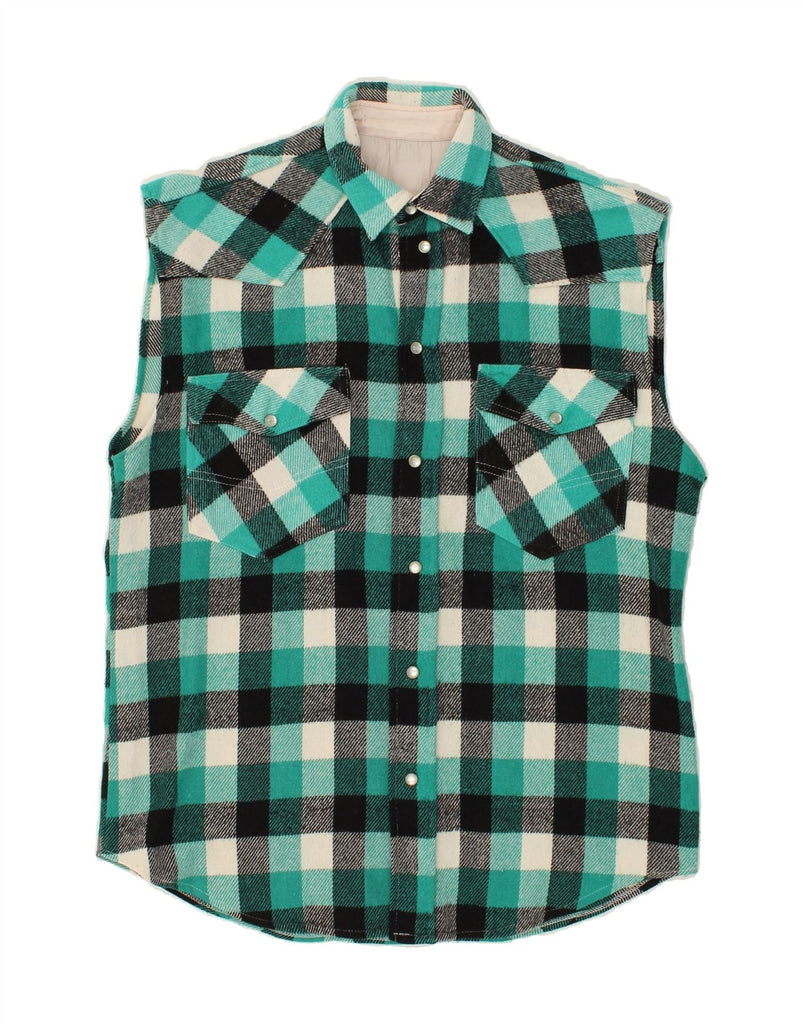 VINTAGE Mens Sleeveless Flannel Shirt Medium Green Check Wool | Vintage Vintage | Thrift | Second-Hand Vintage | Used Clothing | Messina Hembry 