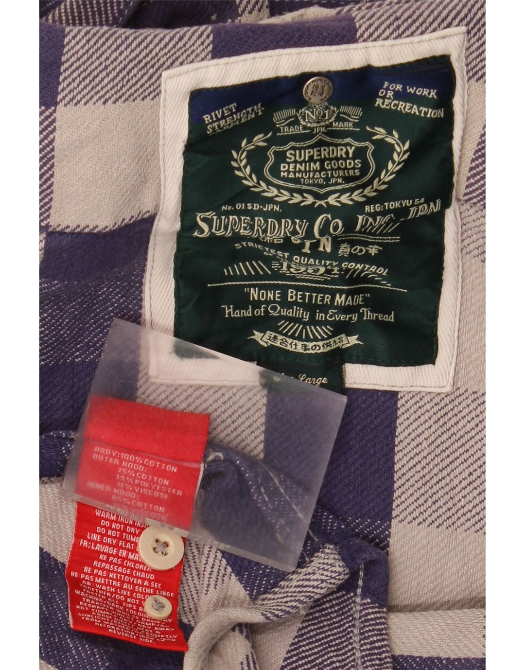 Superdry Mens Flannel Shirt Large Navy Blue Gingham Cotton