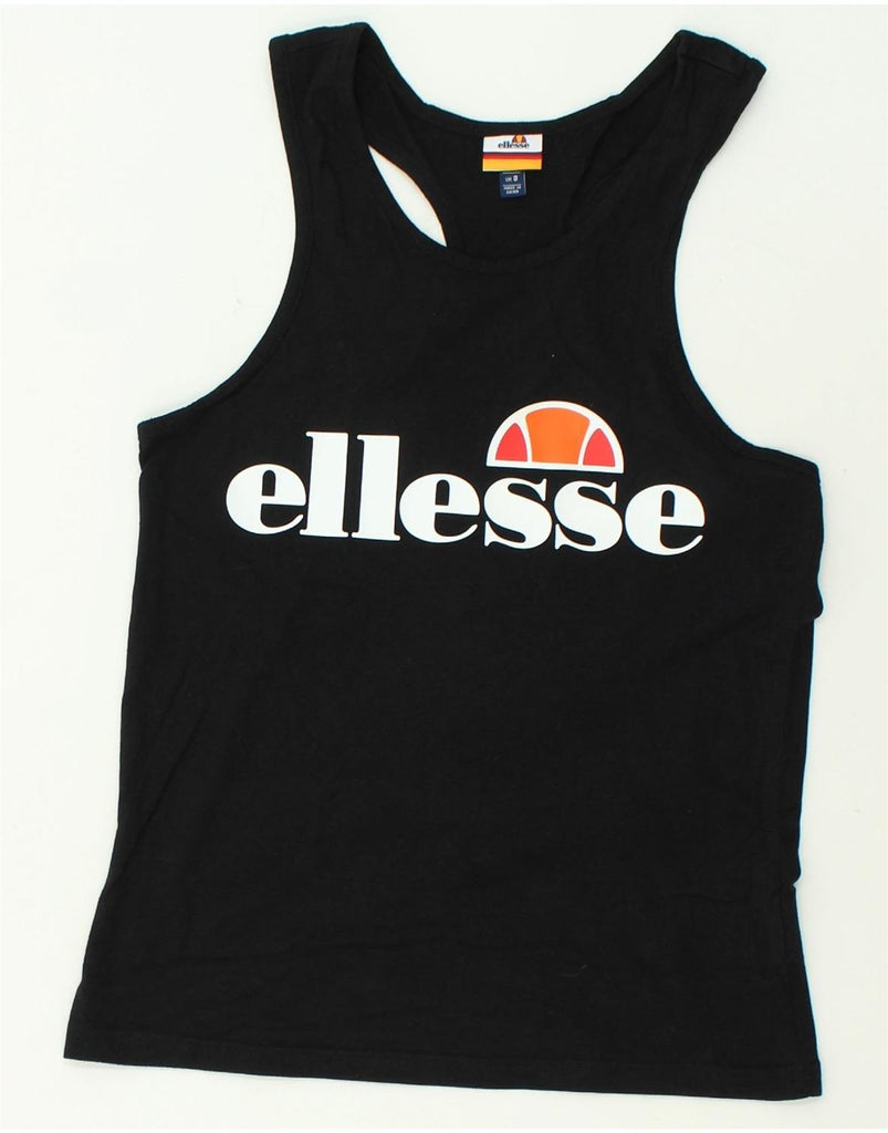 ELLESSE Womens Graphic Vest Top UK 8 Small Black Cotton | Vintage Ellesse | Thrift | Second-Hand Ellesse | Used Clothing | Messina Hembry 