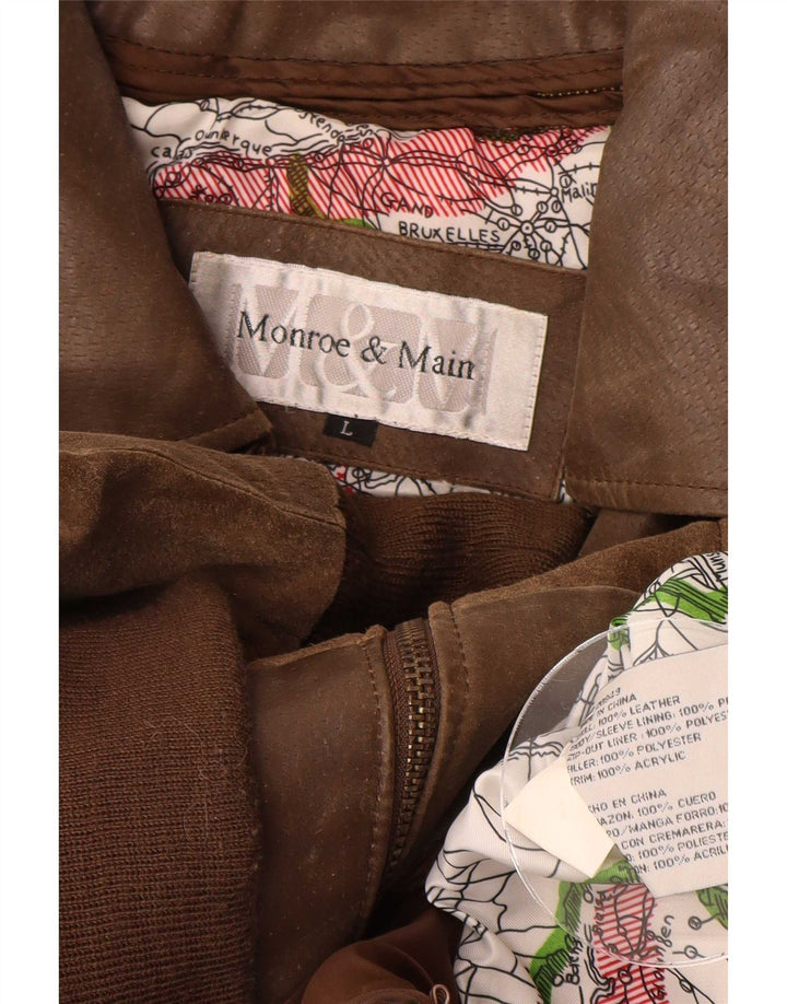 Monroe & Main Mens Graphic Leather Jacket Large Brown