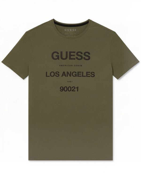 Guess Mens Super Slim Fit Graphic T-Shirt Top Large Khaki Cotton