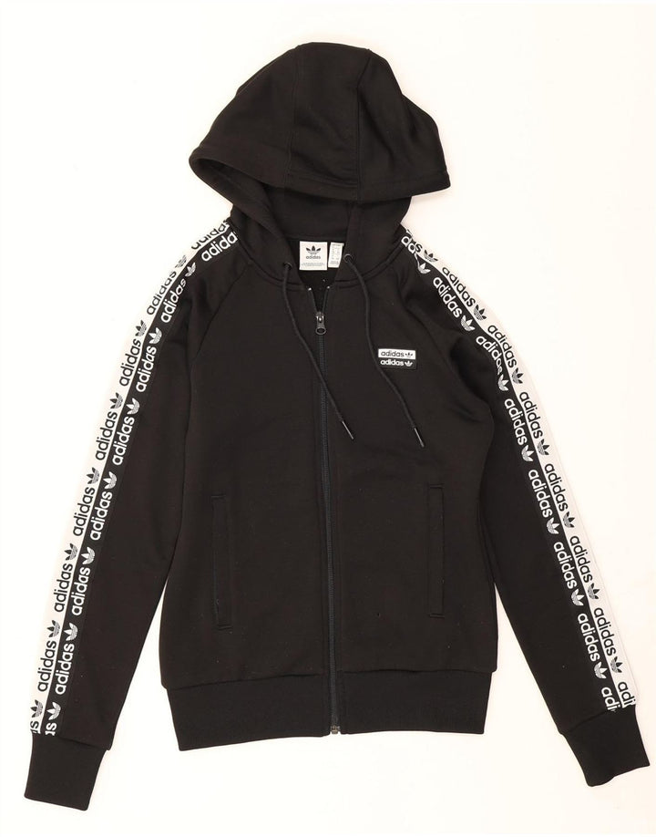 Adidas Womens Graphic Zip Hoodie Sweater UK 8 Small Black Polyester