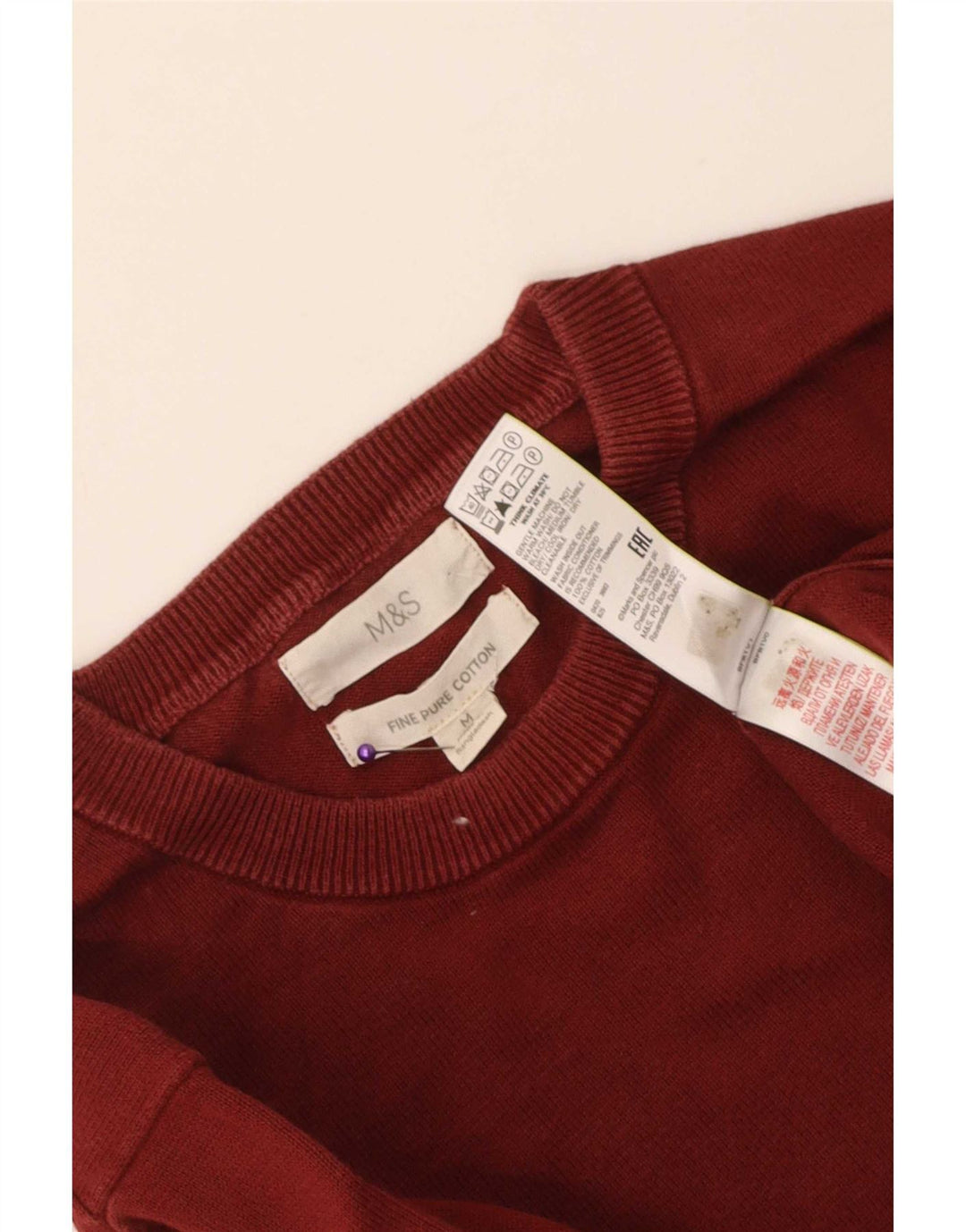 Marks & Spencer Mens Crew Neck Jumper Sweater Medium Burgundy Cotton