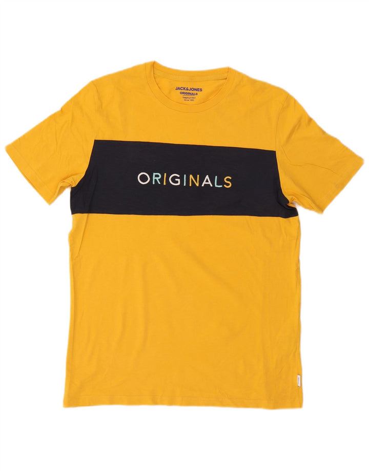 Jack & Jones Mens Graphic T-Shirt Top Medium Yellow Colourblock Cotton