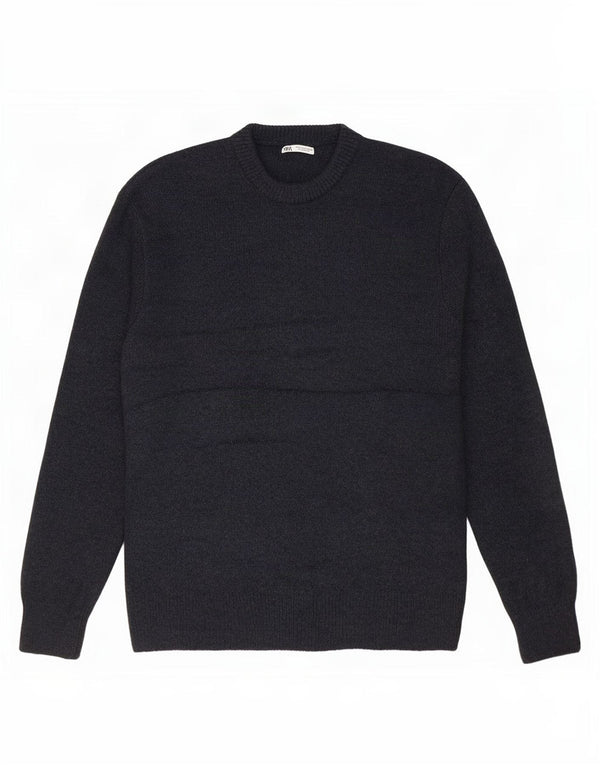 Zara Mens Crew Neck Jumper Sweater Large Navy Blue Acrylic