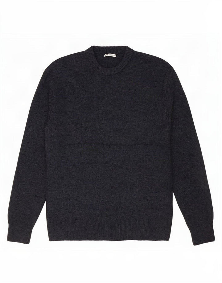Zara Mens Crew Neck Jumper Sweater Large Navy Blue Acrylic