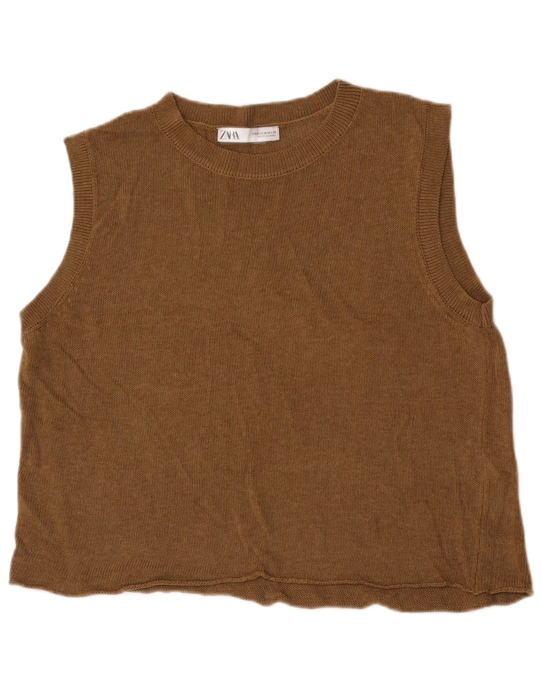 Zara Womens Crop Vest Top UK 14 Medium Brown Acrylic