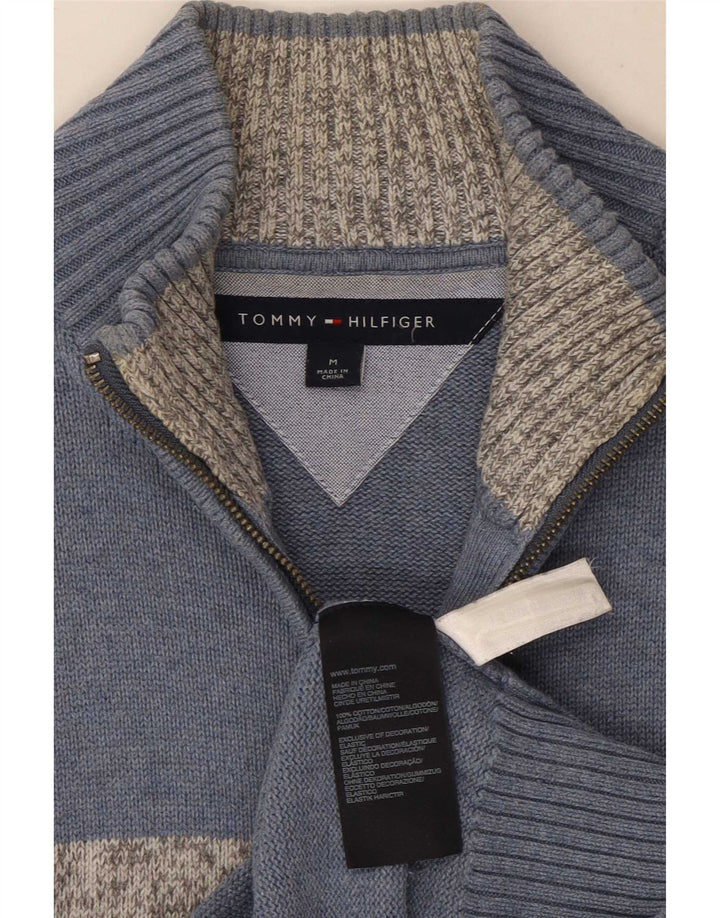 Tommy Hilfiger Mens Cardigan Sweater Medium Blue Colourblock Cotton