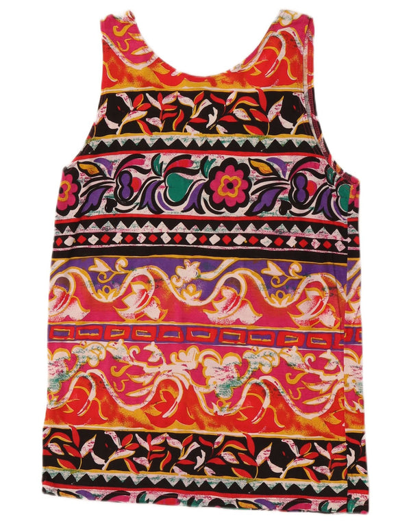 Vintage Womens Vest Top UK 14 Large Multicoloured Floral Cotton Retro