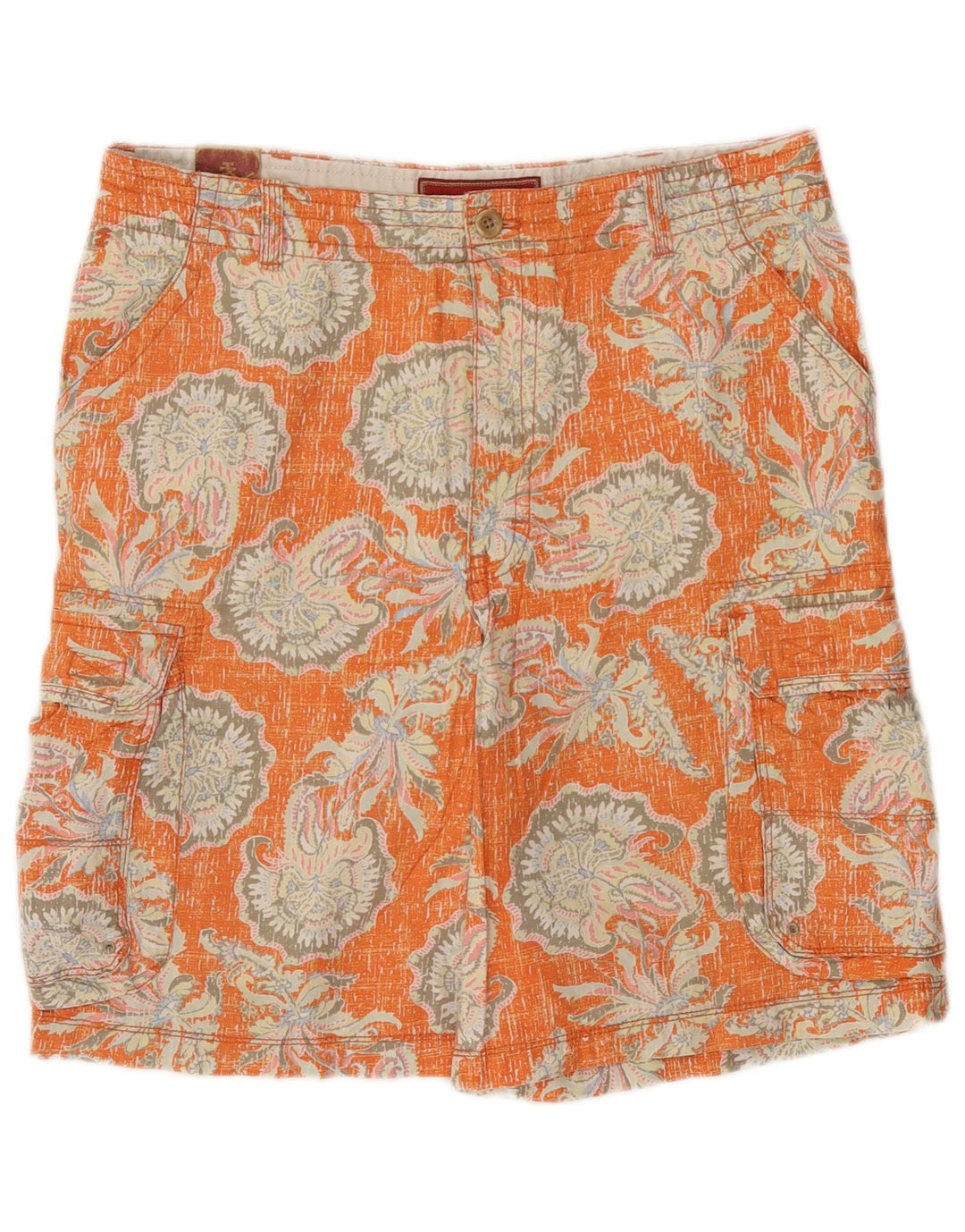 Izod Mens Cargo Shorts W34 Large Orange Floral Cotton