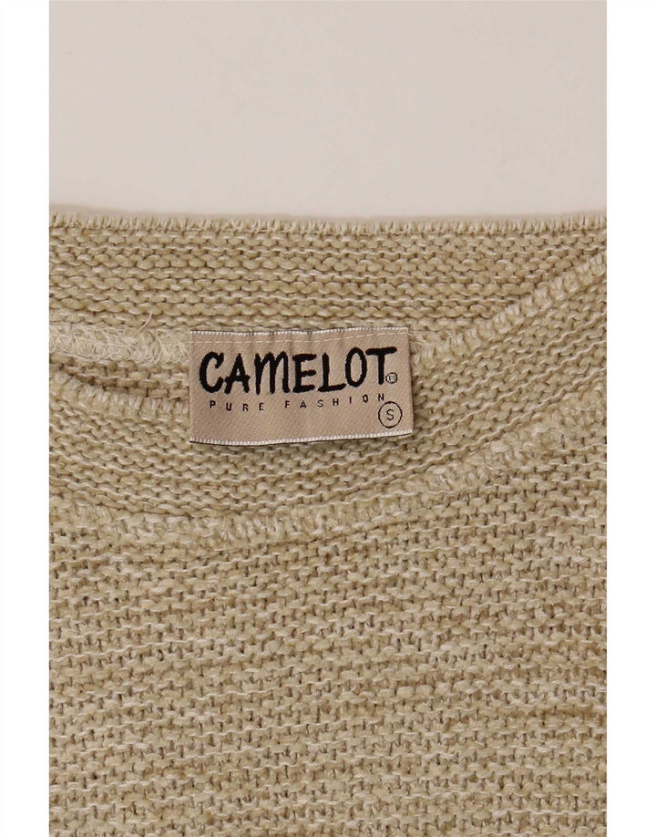 Camelot Womens Crew Neck Jumper Sweater UK 10 Small Beige Geometric