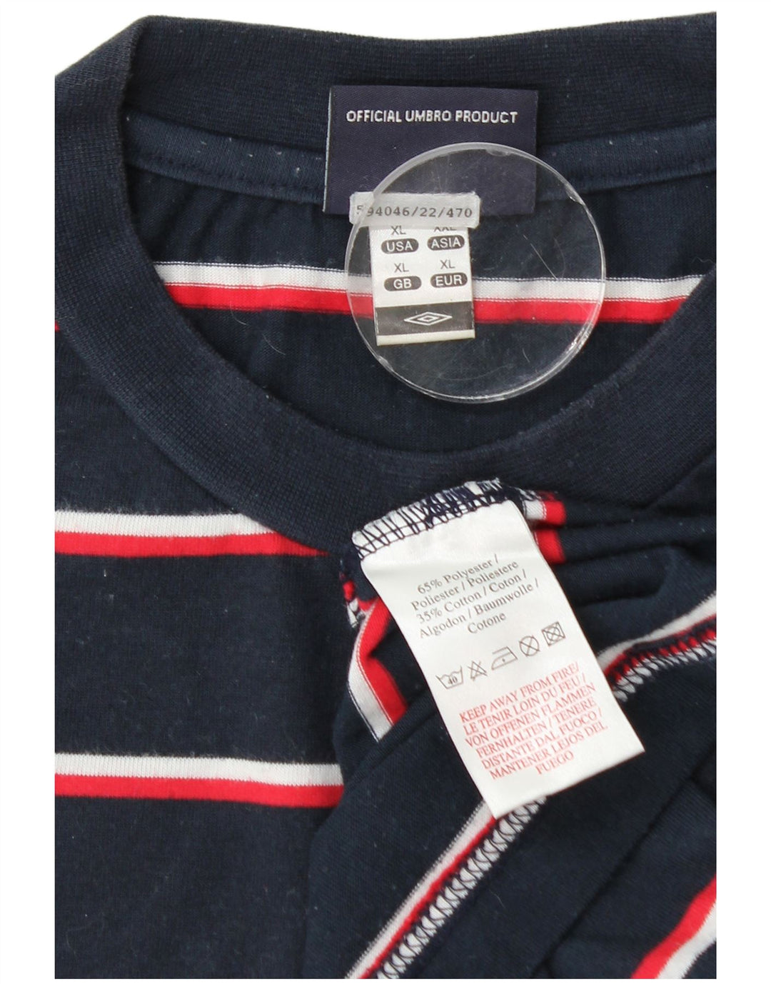 Umbro Mens T-Shirt Top XL Navy Blue Striped Polyester