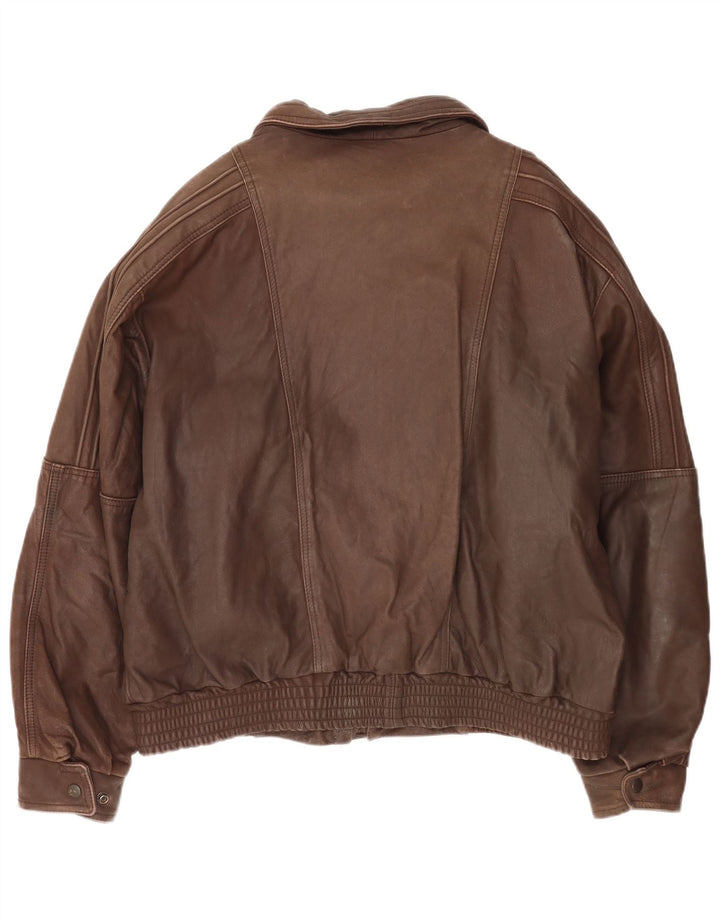 Vintage Mens Loose Fit Leather Jacket IT 50 Large Brown Leather