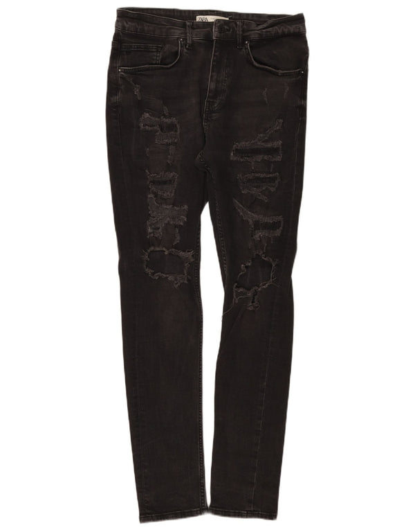 Zara Mens Distressed Skinny Jeans EU 40 Medium W31 L30 Black Cotton