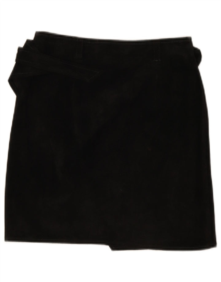 Luna Womens Suede Wrap Skirt IT 40 Small W26  Black Leather