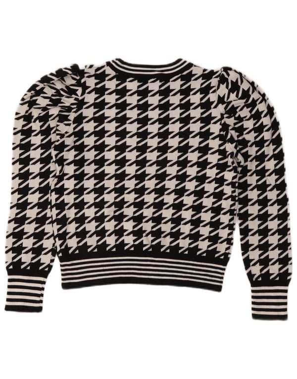 Oasis Womens Crop Boat Neck Jumper Sweater UK 10 Small Black Houndstooth