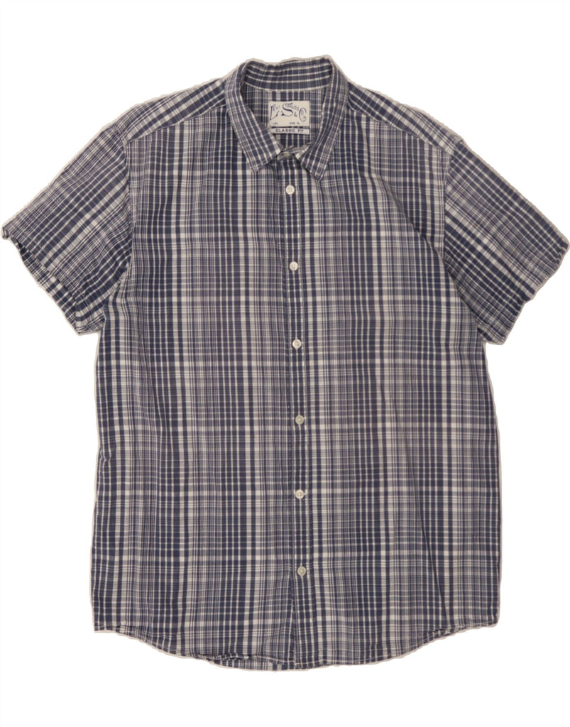LEVI'S Mens Classic Fit Short Sleeve Shirt XL Navy Blue Check Cotton Vintage Levi's and Second-Hand Levi's from Messina Hembry 