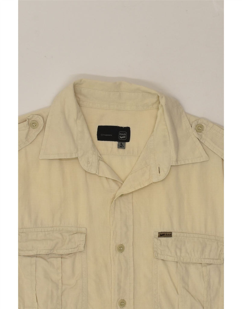 GAS Mens Military Shirt Large Beige Cotton | Vintage Gas | Thrift | Second-Hand Gas | Used Clothing | Messina Hembry 