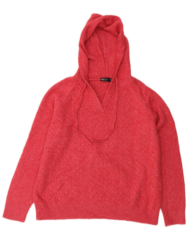 Marks & Spencer Womens Hooded Jumper Sweater UK 16 Large Pink Acrylic