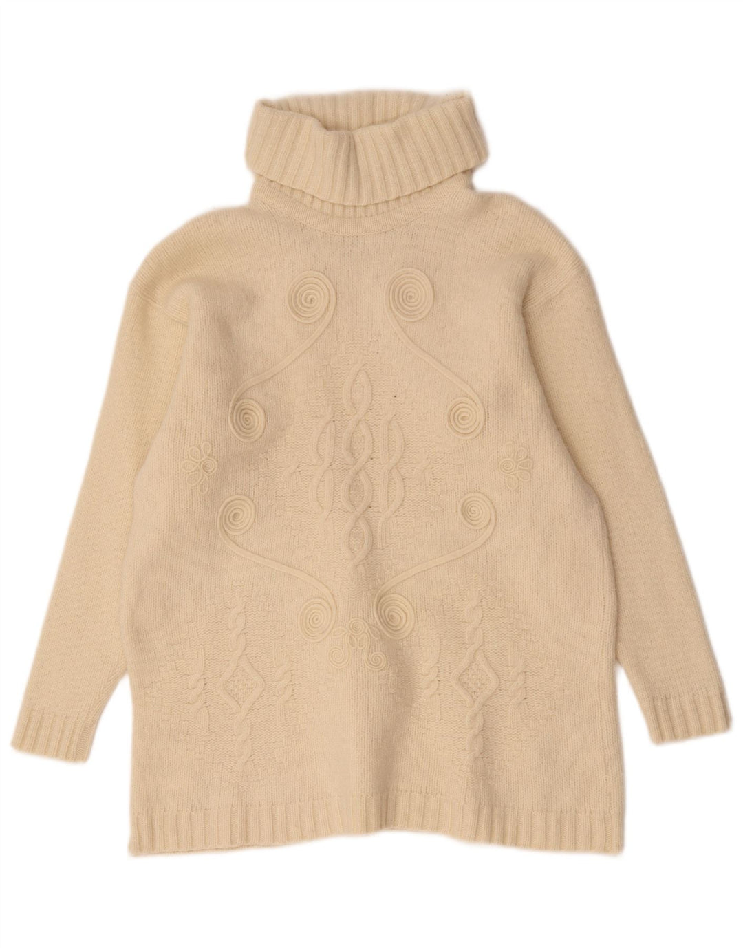 Vintage Womens Roll Neck Jumper Sweater UK 14 Medium Off White Geometric