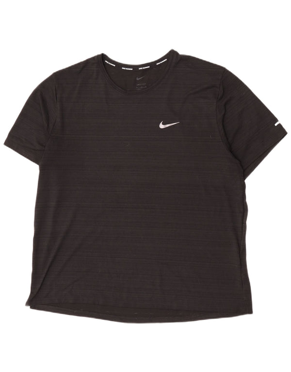 Nike Womens Dri Fit T-Shirt Top UK 18 XL Black Striped Polyester