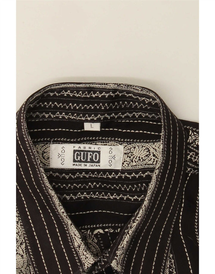 Vintage Mens Short Sleeve Shirt Large Black Striped