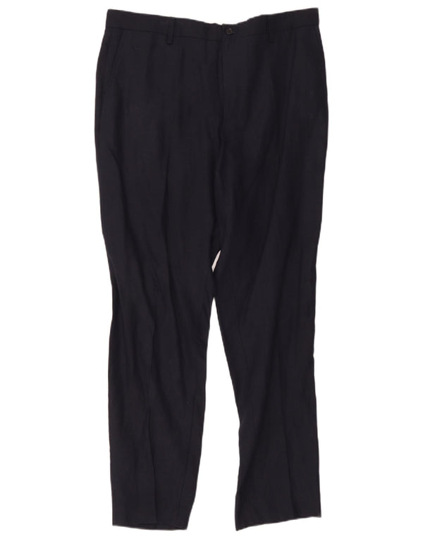 Zara Mens Straight Chino Trousers EU 44 Large W34 L28 Navy Blue Linen