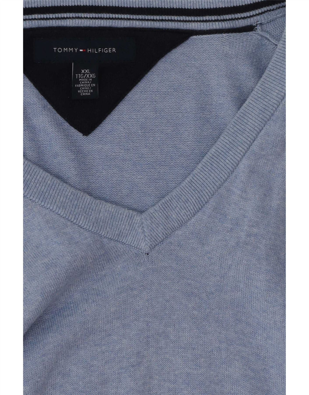 Tommy Hilfiger Mens V-Neck Jumper Sweater 2XL Blue