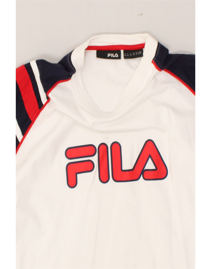FILA Mens Graphic T-Shirt Top Medium White Colourblock Cotton | Vintage Fila | Thrift | Second-Hand Fila | Used Clothing | Messina Hembry 