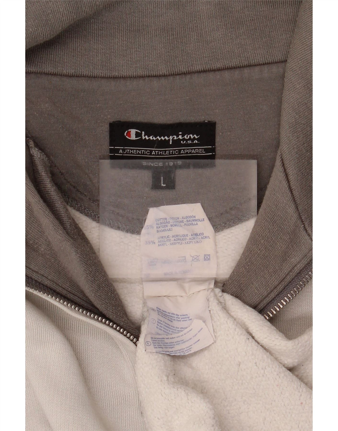 Champion Mens Graphic Zip Neck Sweatshirt Jumper Large Grey Cotton