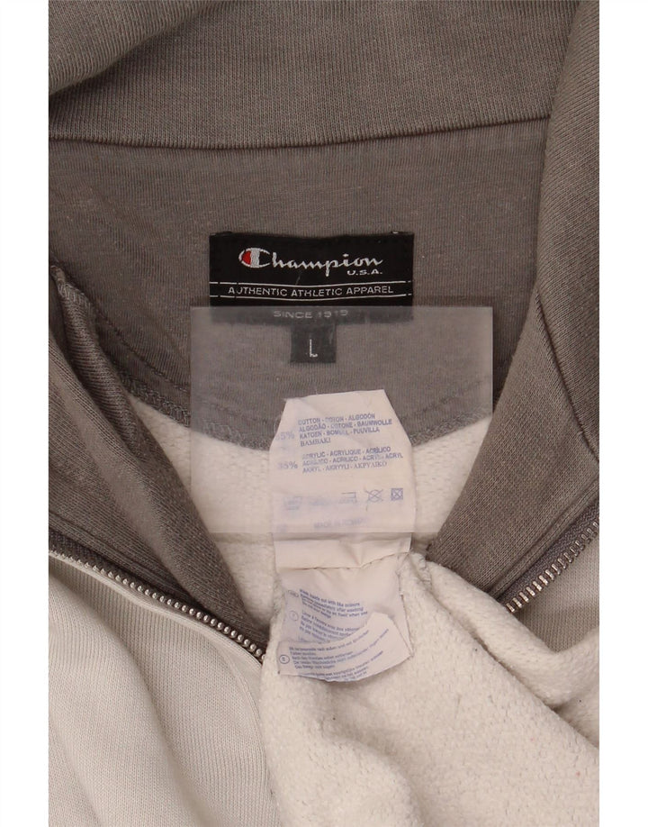 Champion Mens Graphic Zip Neck Sweatshirt Jumper Large Grey Cotton