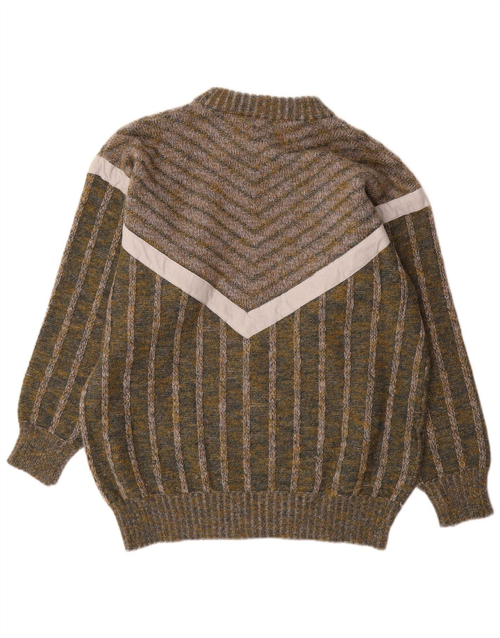Vintage Mens Crew Neck Jumper Sweater Medium Green Striped