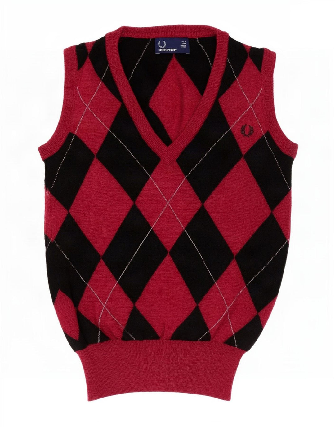 Fred Perry Womens Vest Tank Top UK 8 Small Red Argyle/Diamond Wool