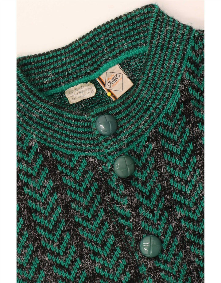 Vintage Mens Regular Fit Cardigan Sweater Medium Green Chevron Acrylic