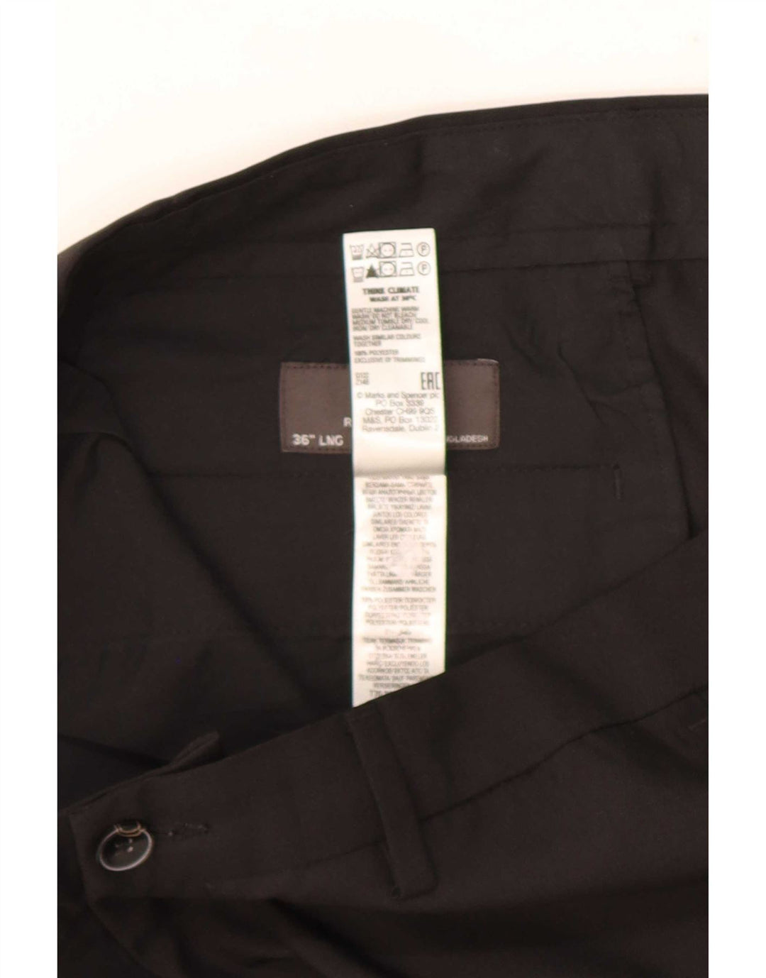 Marks & Spencer Mens Regular Fit Chino Trousers W36 L33 Black Polyester